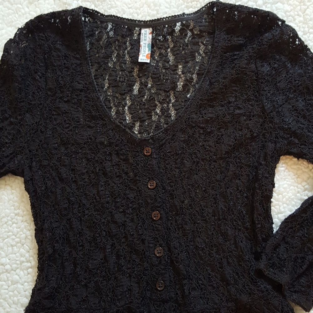 Free People black lace peplum detail top